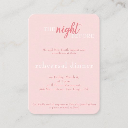 エレガントなウェディング ピンク モノグラム リハーサル ディナー エンクロージャーカード (正面)