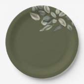 エレガントなウェディング フォリアージ ミュート グリーン ペーパープレート (正面)