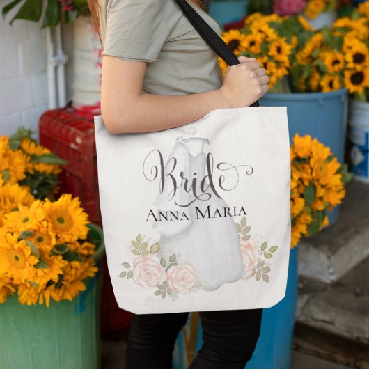 エレガントなウェディング ブライド モダン ブラッシュ フラワーピンク トートバッグ
