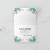 エレガントなウェディング ブルー ウォーターカラー フラワーズ カスタム サンキューカード (内部)