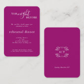 エレガントなウェディング マゼンタ モノグラム リハーサル ディナー エンクロージャーカード (正面/裏面)