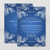 エレガントなウェディング ヴィンテージ スワール 2 サファイア ブルー 招待状 (正面/裏面)
