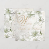 エレガントなウェディング 白い花 ベージュ ゴールド フラワーズ 招待状 (正面/裏面)