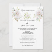 エレガントなウェディング 白 ピンク ローズ ブーケ 招待状 (正面)