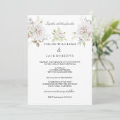 エレガントなウェディング 白 ピンク ローズ ブーケ 招待状 (スタンド正面)