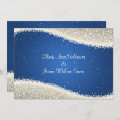 エレガントなウェディング 輝くスパークル ブルー 招待状 (正面/裏面)
