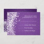 エレガントなウェディングRSVPきらめくウェーブパープル 出欠カード (正面/裏面)
