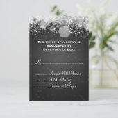 エレガントなウェディングRSVPきらめくナイトブラック 出欠カード (スタンド正面)