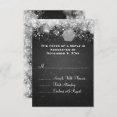 エレガントなウェディングRSVPきらめくナイトブラック 出欠カード (正面/裏面)