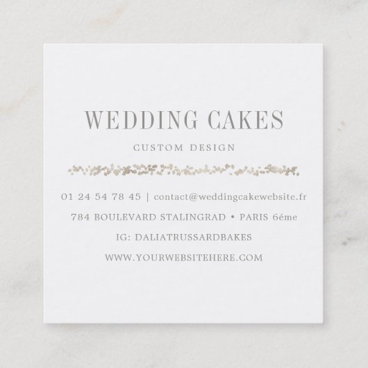エレガントなウエディングケーキデザイナーベーカリーの金ゴールドの大理石 スクエア名刺 (裏面)