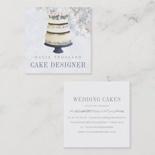 エレガントなウエディングケーキデザイナーベーカリーの金ゴールドの大理石 スクエア名刺 (正面/裏面)
