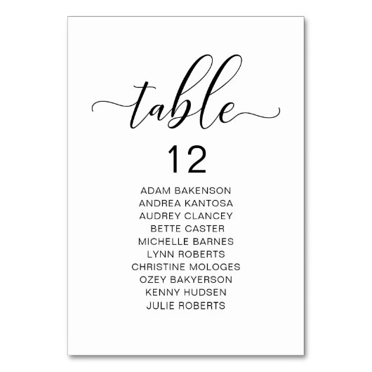 エレガントなウエディングディナー、ゲスト席数表 テーブルナンバー (正面)