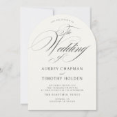 エレガントなエクリュブラックカリグラフィーアーチウェディング 招待状 (正面)