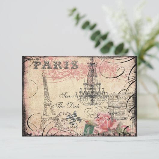 エレガントなエッフェル塔とシャンデリアのSave The Date セーブザデート (スタンド正面)