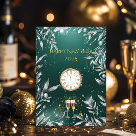 エレガントなエメラルドとシルバーの新年パーティー 招待状