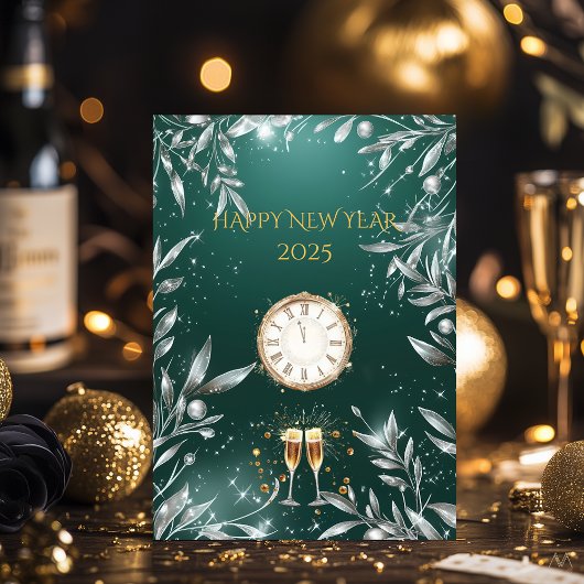 エレガントなエメラルドとシルバーの新年パーティー 招待状