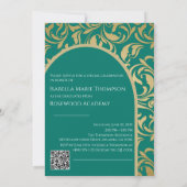 エレガントなエメラルドグリーンとゴールドのアーチ写真　卒業式 招待状 (裏面)