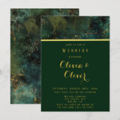 エレガントなエメラルドグリーンとゴールドのグリッターアゲートの結婚式 招待状 (正面/裏面)