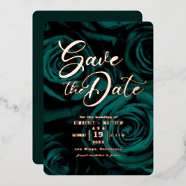 エレガントなエメラルドグリーンとゴールドの結婚式のSave the Dateカード 箔招待状