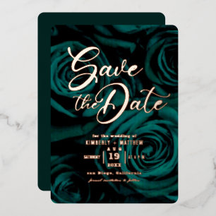 エレガントなエメラルドグリーンとゴールドの結婚式のSave the Dateカード 箔招待状