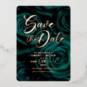 エレガントなエメラルドグリーンとゴールドの結婚式のSave the Dateカード 箔招待状 (正面)