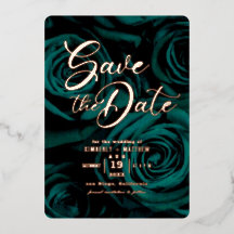 エレガントなエメラルドグリーンとゴールドの結婚式のSave the Dateカード