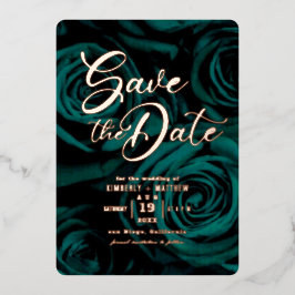 エレガントなエメラルドグリーンとゴールドの結婚式のSave the Dateカード 箔招待状