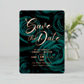 エレガントなエメラルドグリーンとゴールドの結婚式のSave the Dateカード 箔招待状 (立ち正面)