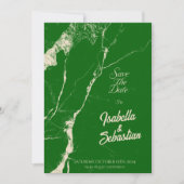 エレガントなエメラルドグリーンとシャンパンの大理石 Save the Date 招待状 (正面)