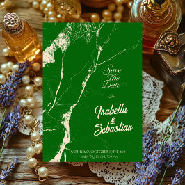 エレガントなエメラルドグリーンとシャンパンの大理石 Save the Date 招待状