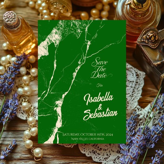 エレガントなエメラルドグリーンとシャンパンの大理石 Save the Date 招待状