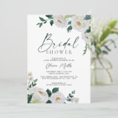 エレガントなエメラルドグリーンのアイボリー ホワイト フラワー ブライダル シャワー 招待状 (スタンド正面)