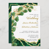 エレガントなエメラルドグリーンのアゲートユーカリの結婚式 招待状 (正面/裏面)