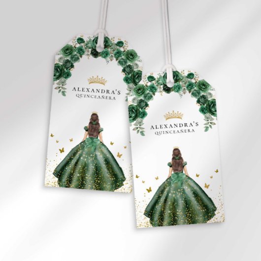 エレガントなエメラルドグリーンのキンセアニエラ フローラル フェイク フォイル ギフトタグ