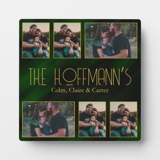 エレガントなエメラルドグリーンのゴールドフレーム 6 家族写真 フォトプラーク (正面)