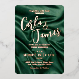 エレガントなエメラルドグリーンのシルクゴールドのモダンウェディング 箔招待状