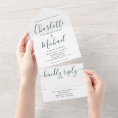 エレガントなエメラルドグリーンのスクリプトミニマルウェディング オールインワン招待状 (貼ってはがせる)