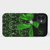 エレガントなエメラルドグリーンのダマスク織のダイヤモンドの弓モノグラム Case-Mate iPhoneケース (裏面(横))