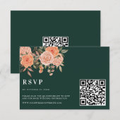 エレガントなエメラルドグリーンのフラワーフォールウェディングウェルカム エンクロージャーカード (正面/裏面)