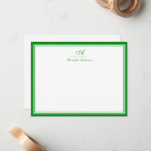 エレガントなエメラルドグリーンのモノグラム通信 ノートカード (正面/裏面インサイチュ)