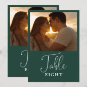 エレガントなエメラルドグリーンの写真テーブルナンバー 招待状 (正面/裏面)