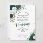 エレガントなエメラルドグリーンの水彩ローズのウェディング 招待状 (正面)