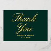 エレガントなエメラルドグリーンの結婚式のお礼カード 本物のゴールド 箔招待状 (正面)