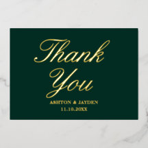 エレガントなエメラルドグリーンの結婚式のお礼カード 本物のゴールド