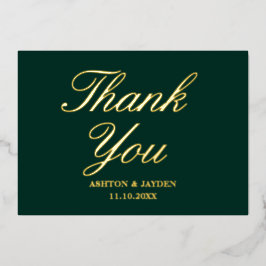 エレガントなエメラルドグリーンの結婚式のお礼カード 本物のゴールド 箔招待状