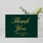 エレガントなエメラルドグリーンの結婚式のお礼カード 本物のゴールド 箔招待状 (立ち正面)