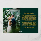 エレガントなエメラルドグリーンの結婚式のお礼カード 本物のゴールド 箔招待状 (裏面)