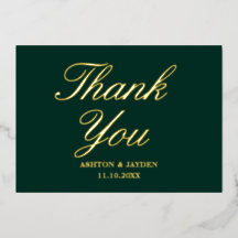 エレガントなエメラルドグリーンの結婚式のお礼カード 本物の金箔