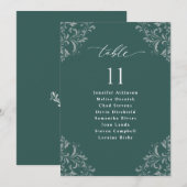 エレガントなエメラルドグリーンの結婚式席次表カード 招待状 (正面/裏面)