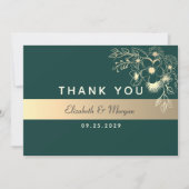 エレガントなエメラルドグリーンの結婚式 サンキューカード (正面)